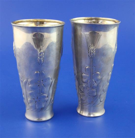A stylish pair of early 20th century continental silver spill vases, 16.5 oz.